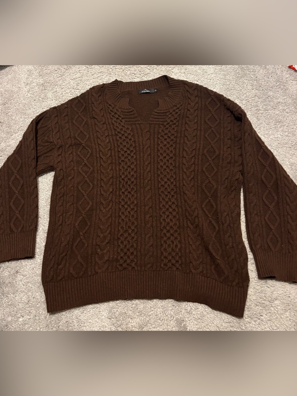Women’s Brown Cable Knit V-Notch Sweater